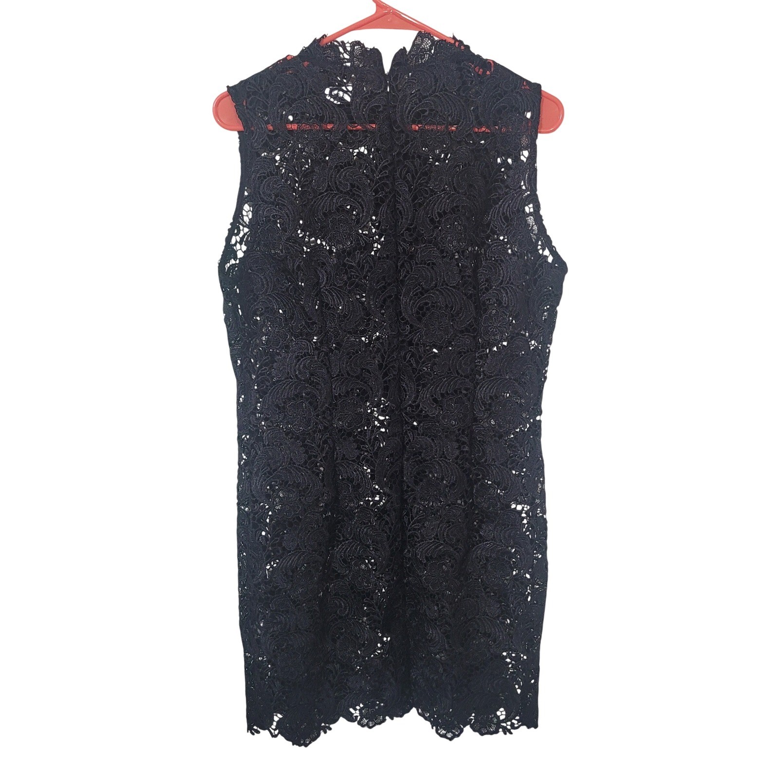 Spiegel Large Lace Sheath Dress Black High Neck Sleeveless Scalloped Hem