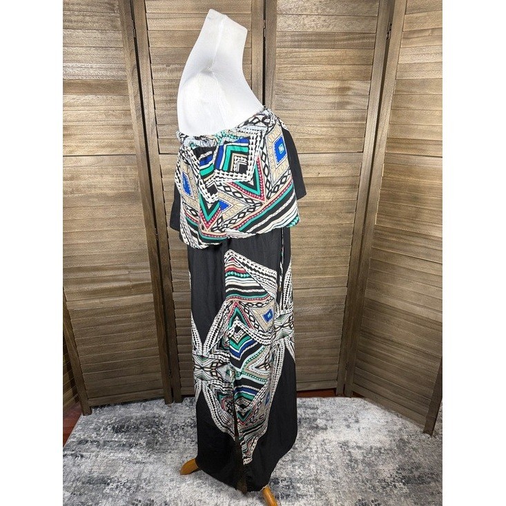Mossimo Womens Small Strapless Popover Maxi Dress Black Geometric Tribal Print
