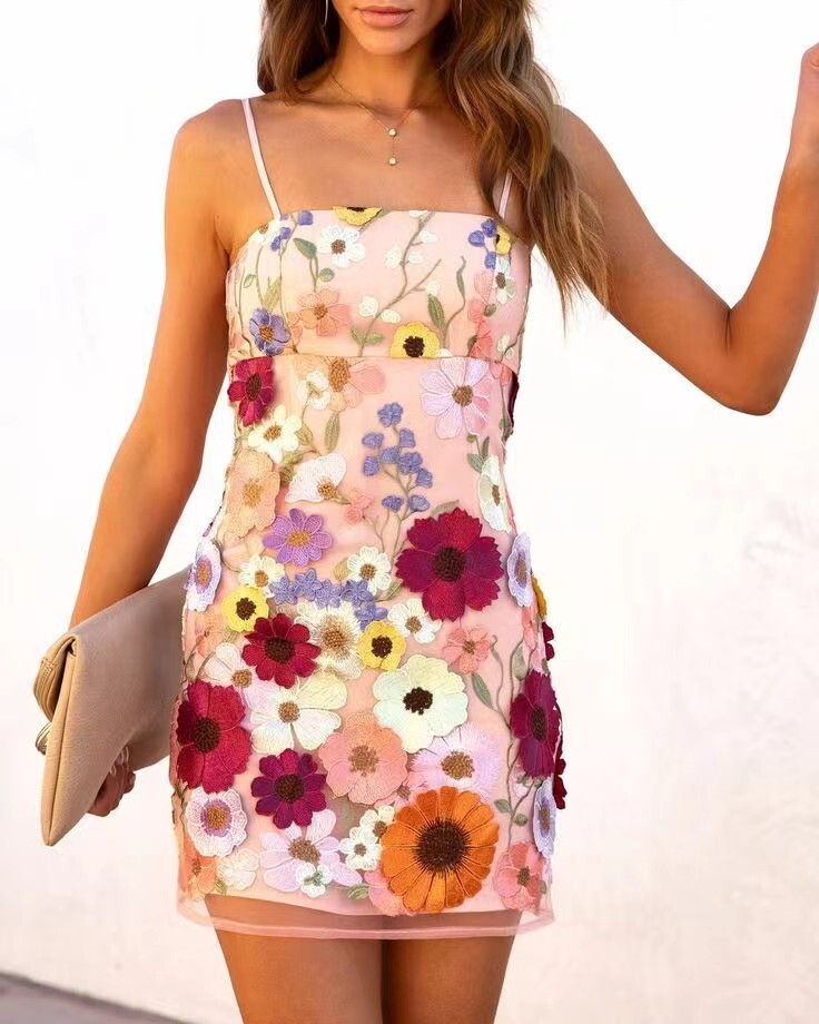 Dress Skirt Female Gorgeous Temperament Flower Embroidery Three-dimensional