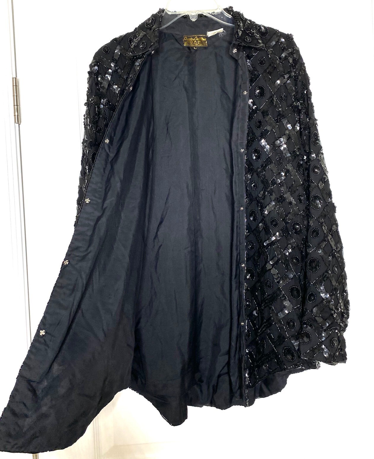 Creative Creations Black Sequin Beaded Embellished Silk Shirt-Dress Jacket LARGE