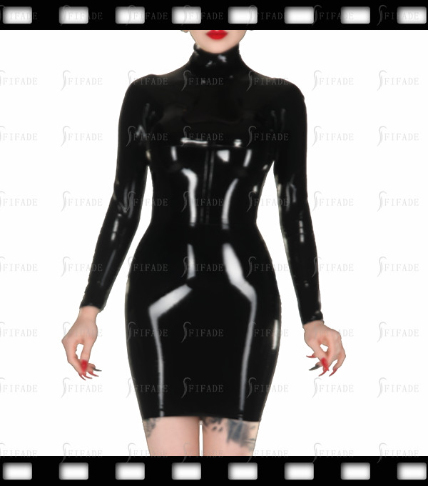Latex Pencil Dress Long Sleeves Back Zip Sexy Slim Fitted Customized 0.4mm D171