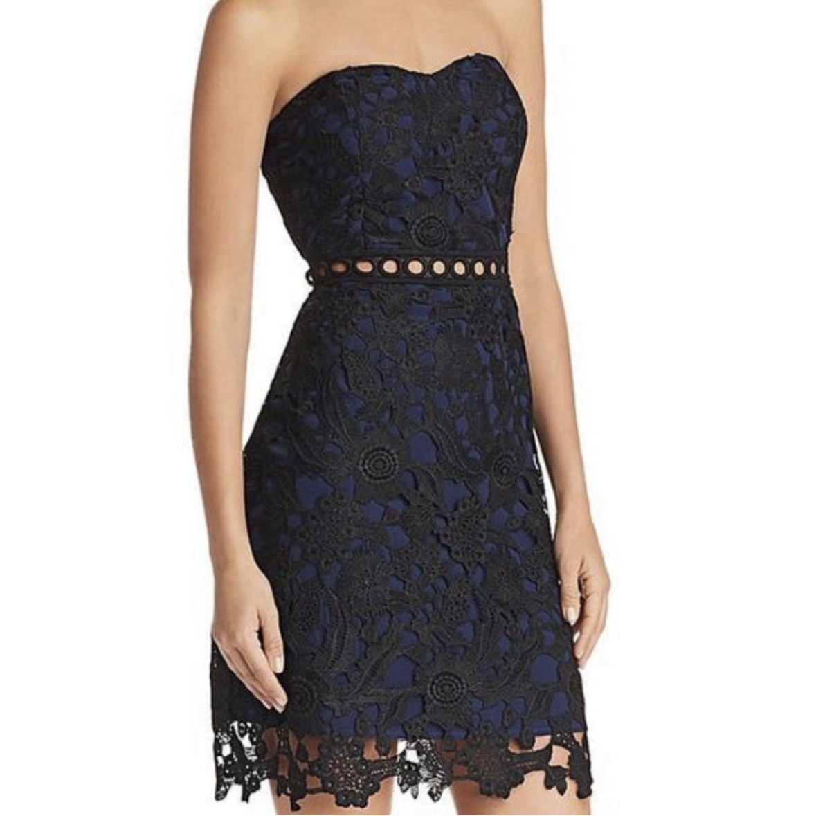 Sam Edelman Black Guipure Lace Strapless Dress Size 12 Large Romantic Summer
