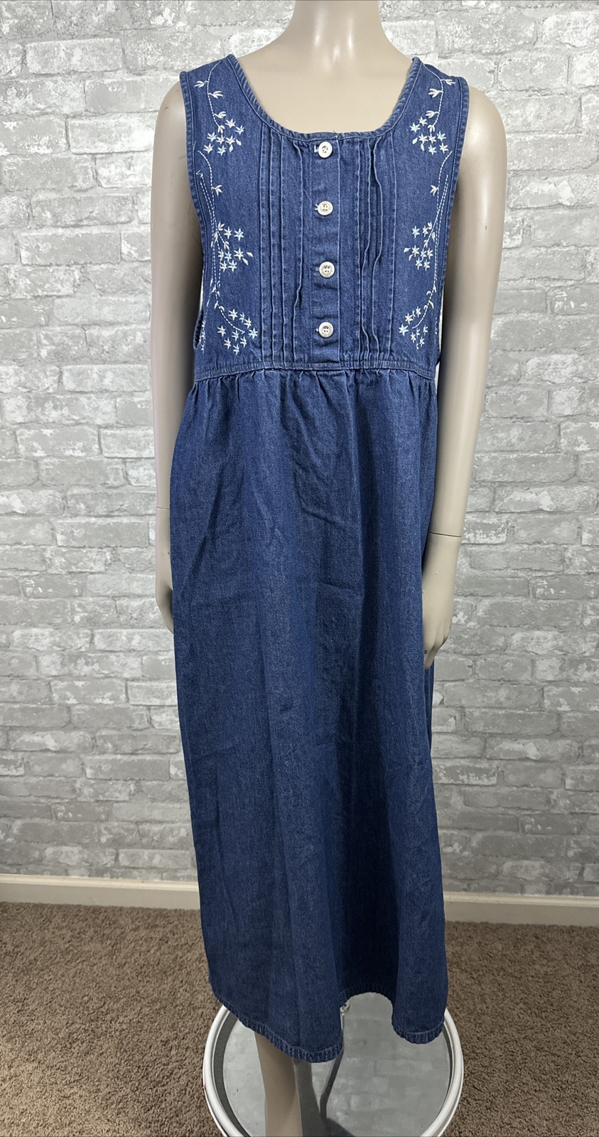 Premier International Large 100% Cotton Blue Denim Midi Dress Cottage Core