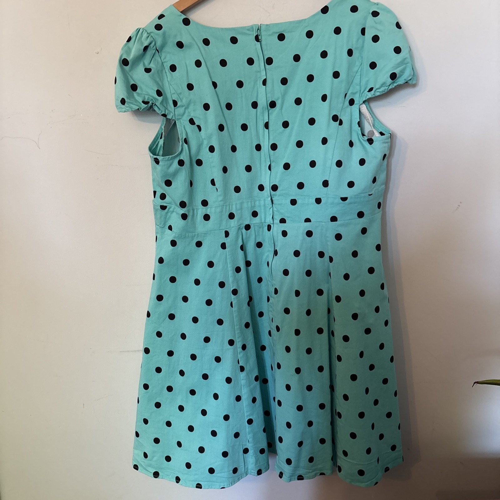 ^Dolly and Dotty Turquoise Blue & Black Polka Dot Rockabilly Fit & Flare Dress