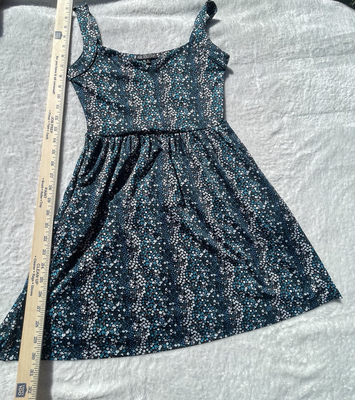 BEBOP Size S Floral Mini With Pockets. Black With Teal White Retro Classic