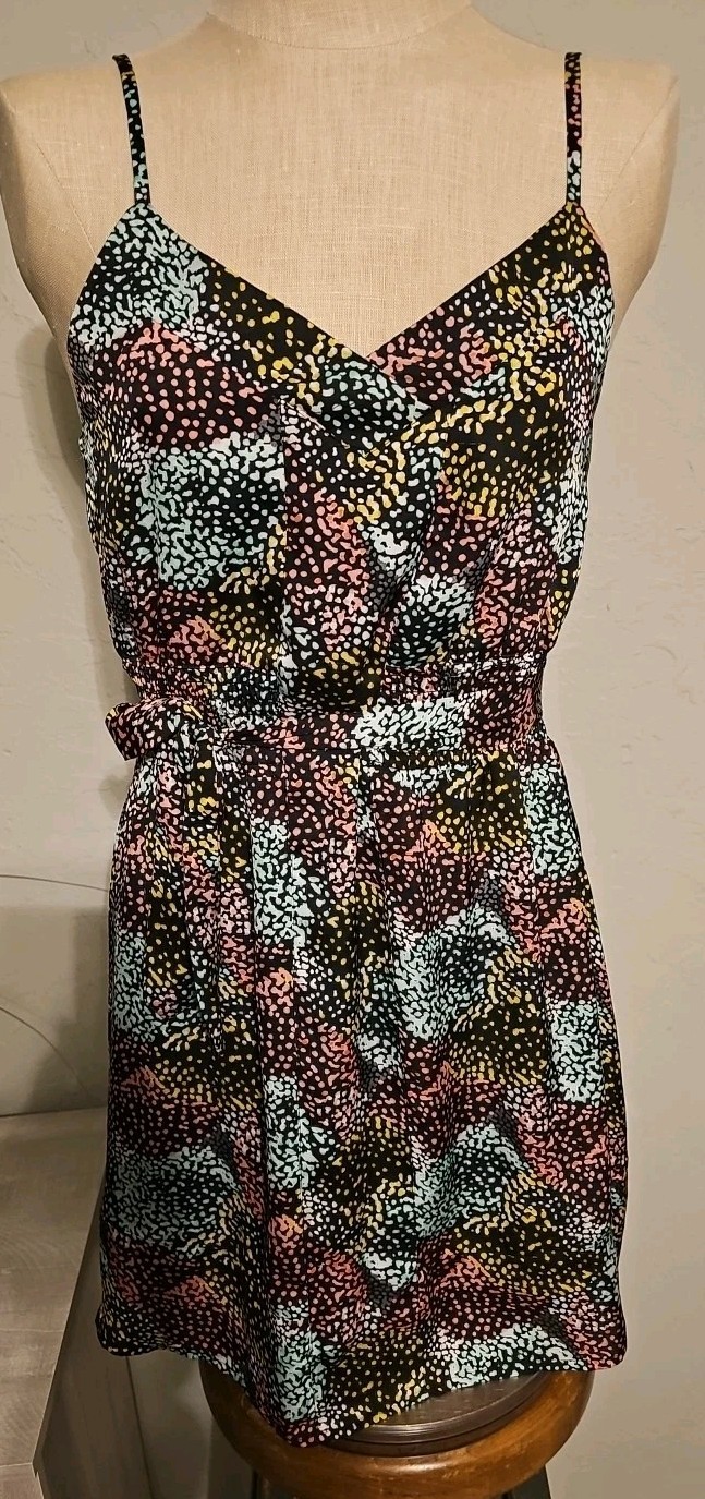 Vintage Havana MEDIUM Spaghetti Strap Black, Speckles Belted Dress