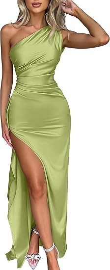 Women’s Sexy One Shoulder High Split Cocktail Wedding Party Maxi Dress