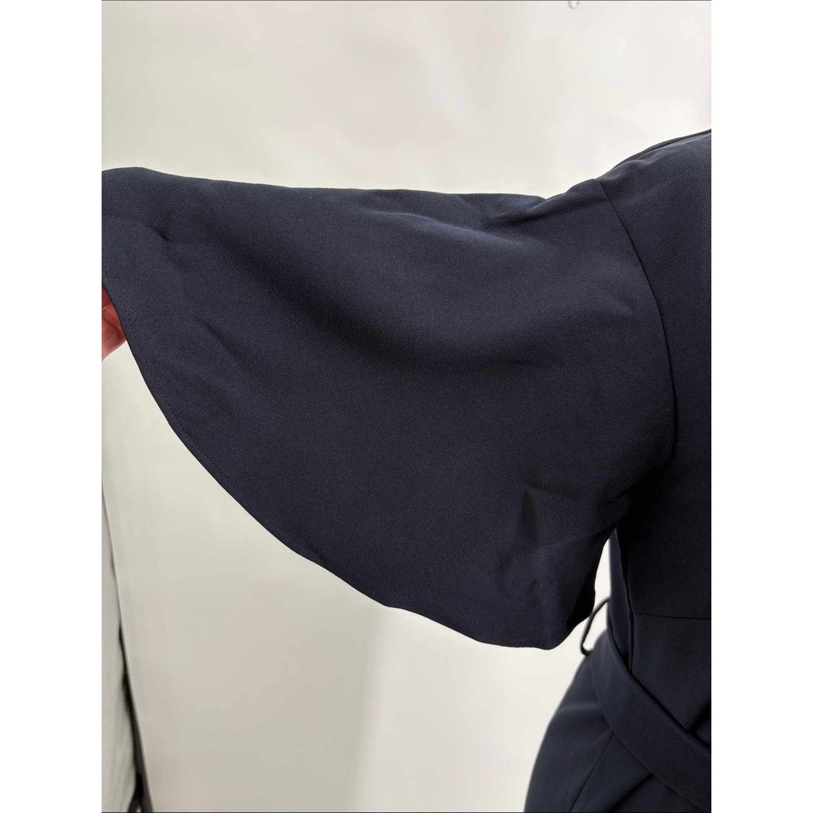 Iris & Ink Navy Flutter Sleeve Tie Waist Midi Dress Size 10 Made in Italy
