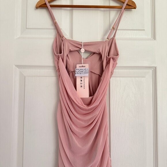OH POLLY cowl neck ruched bodycon form fitting mini dress – Pink XS -Size 0
