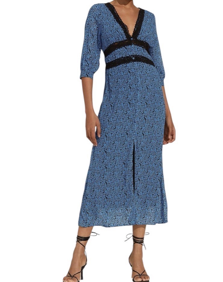 Ador Lace Trim Blue Chiffon Maxi Dress Size Small NEW With Tags