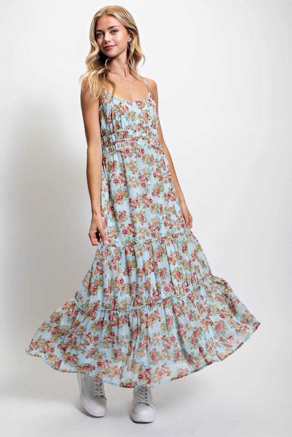 GiGiO Floral Sleeveless Smocked Back Tiered Skirt Women’s Maxi Dress