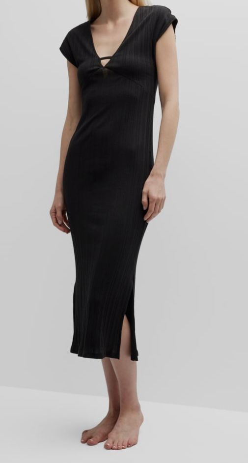 $192 Skin Women’s Black Rayna Ribbed Cut-Out Pima Cotton Caftan Dress Size 3