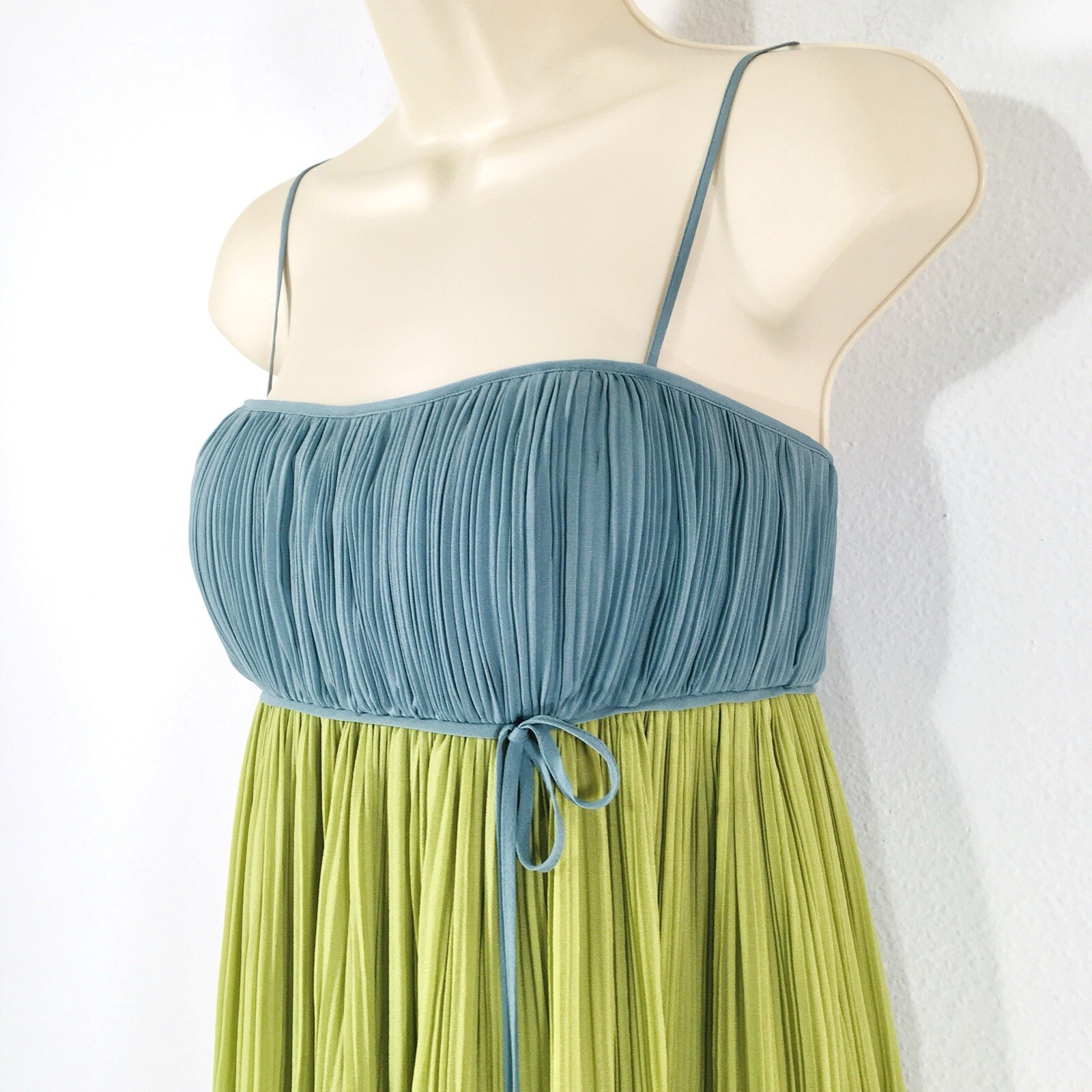 Max & Cleo Silk Babydoll Pleated Swing Dress Sz S Color Block Fairy Whimsy