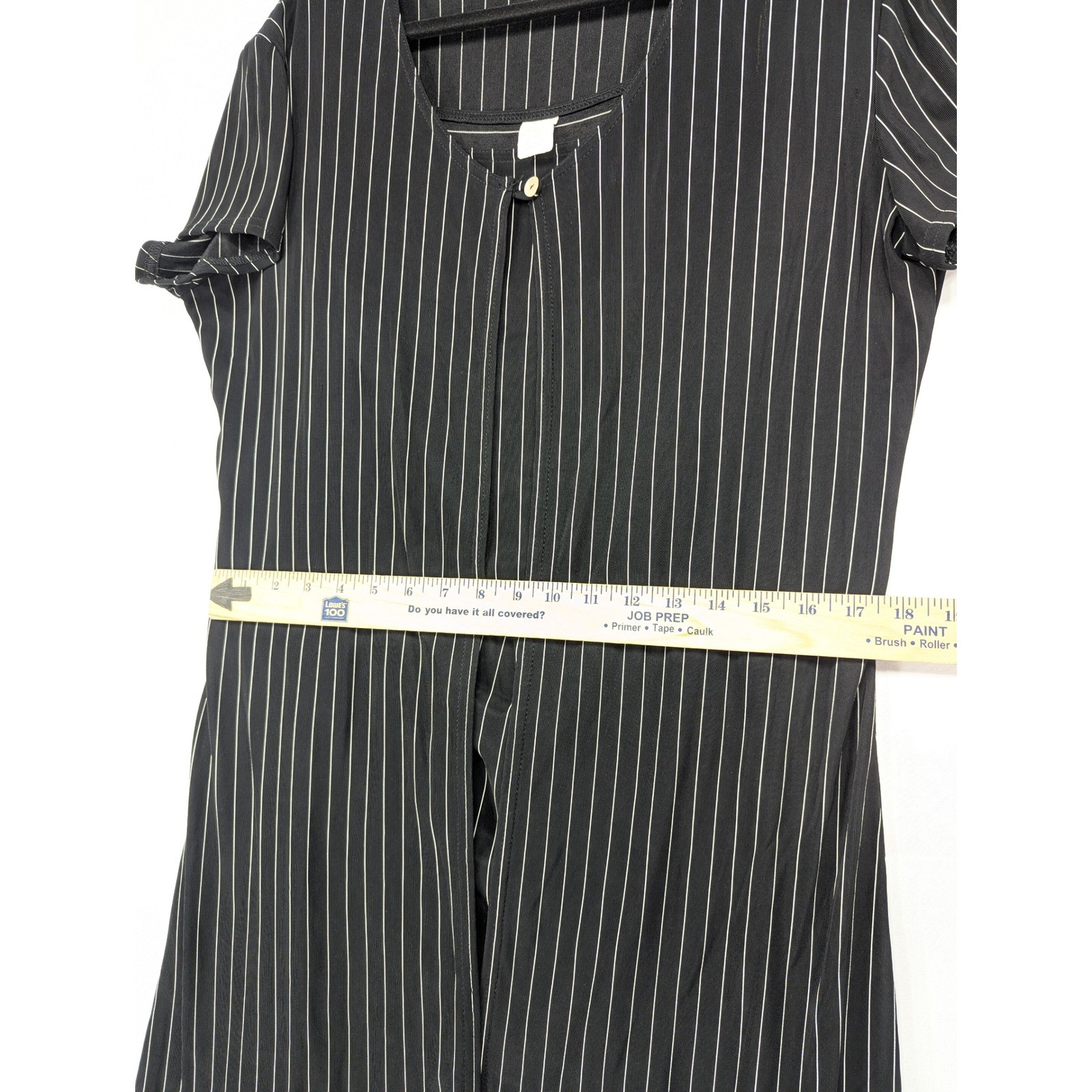 Superstition New York Pinstripe Maxi Dress Womens Short Sleeve Square Neck SZ 8