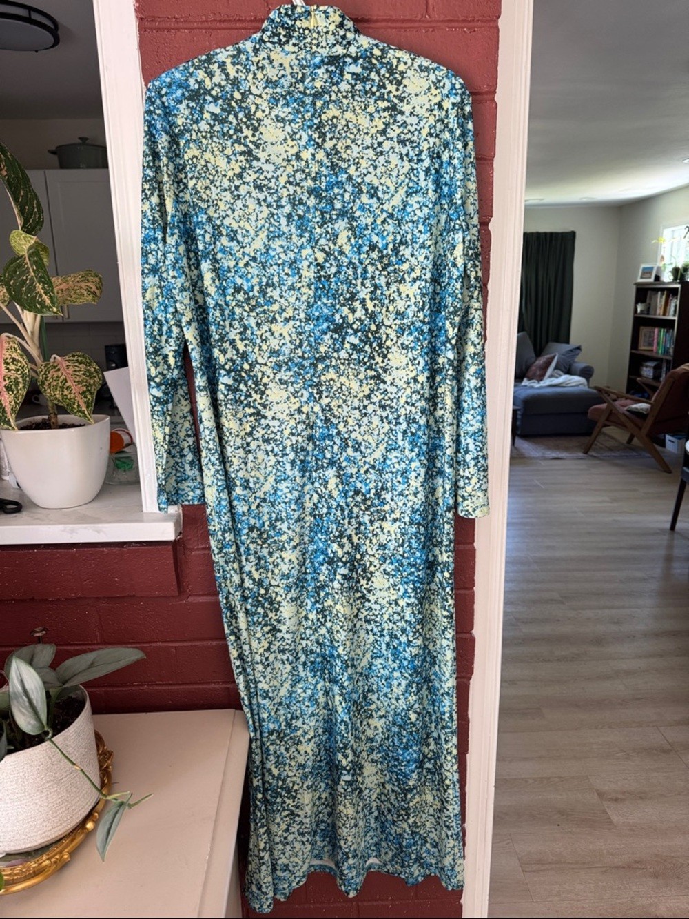 Tuckernuck Ellery Splatterpaint Blue, Yellow, and Black Long-Sleeve Maxi Dress