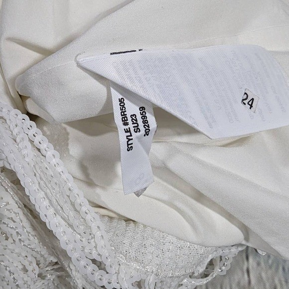 J. Crew Collection White Sequin Fringe Maxi Dress Formal Evening Gown Size 2