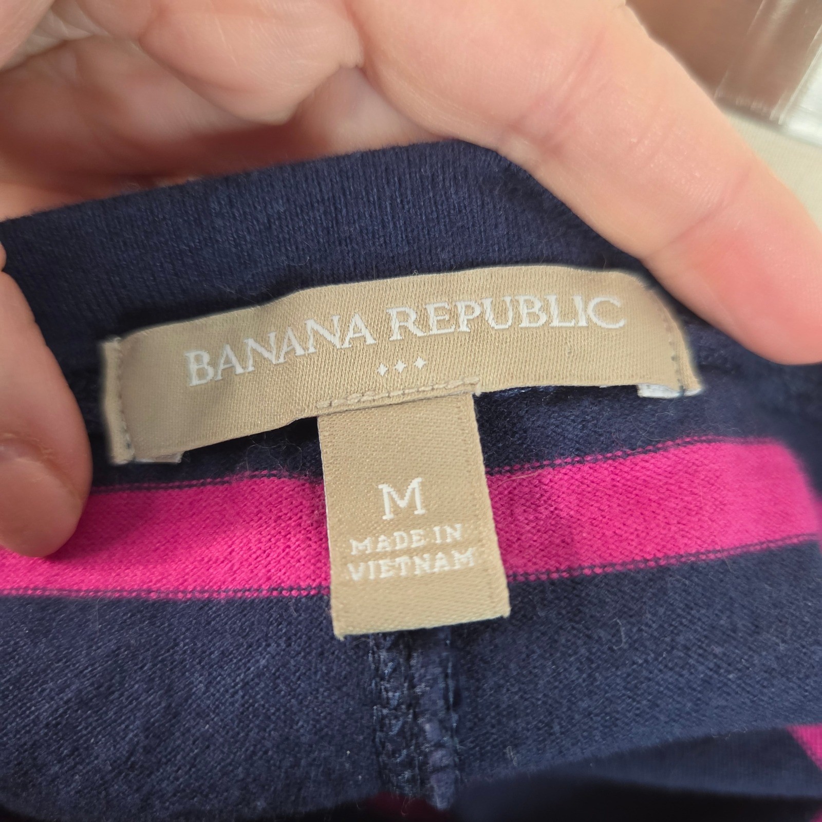 Banana Republic Womens Navy Pink Striped Boat Neck 3/4 Sleeve Shift Dress M