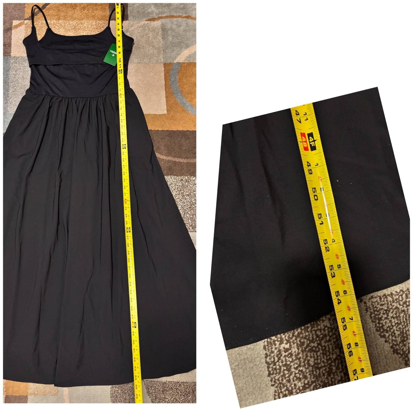 Halara Breezeful Backless Side Pocket Flowy Flare Maxi Black Dress Sz L . New.