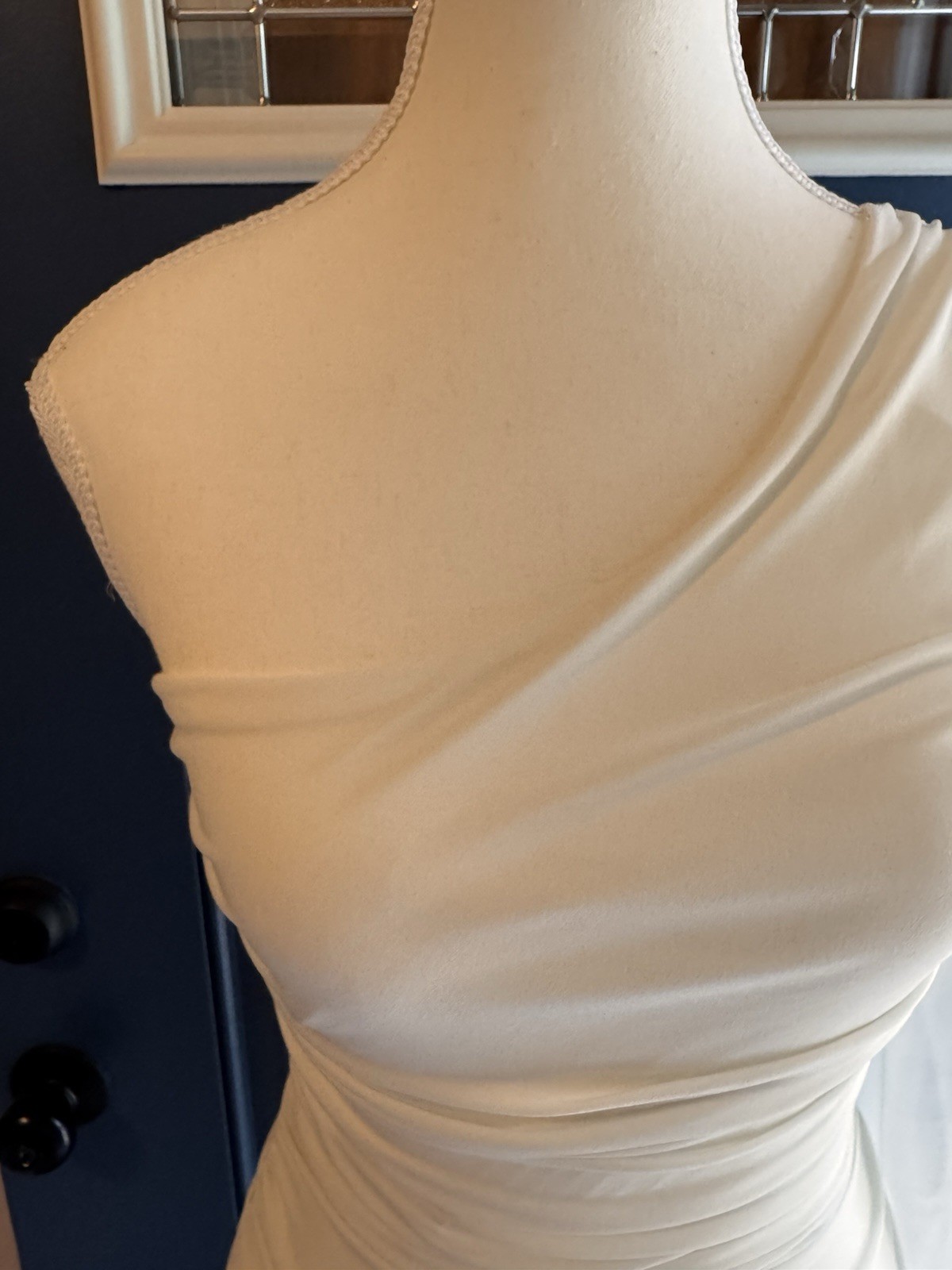 deb White One-Shoulder Ruched Mini Bodycon Beaded Cuff Dress S