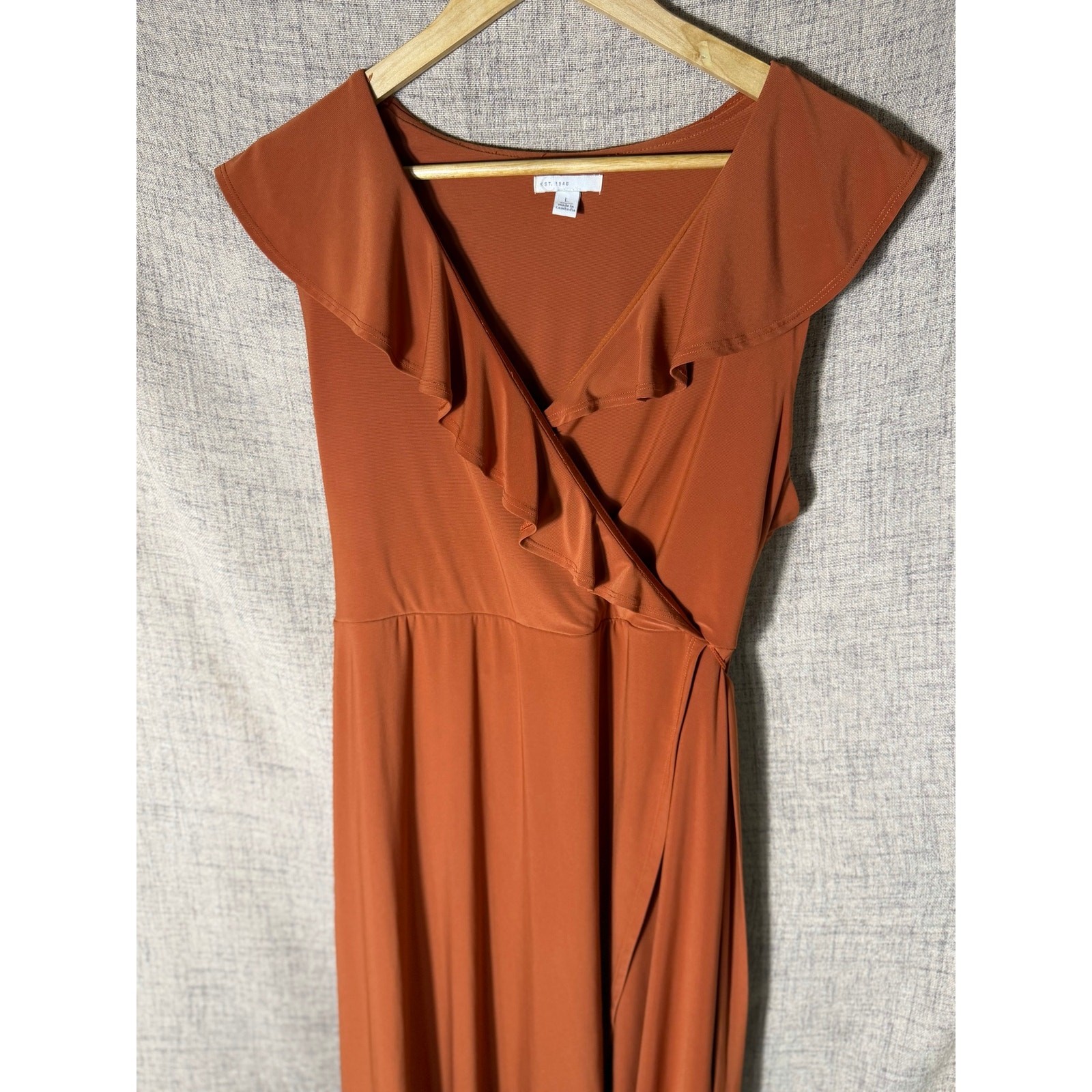 EST. 1946 Terracotta Ruffle Wrap Maxi Dress Sleeveless Faux Wrap Women’s Large