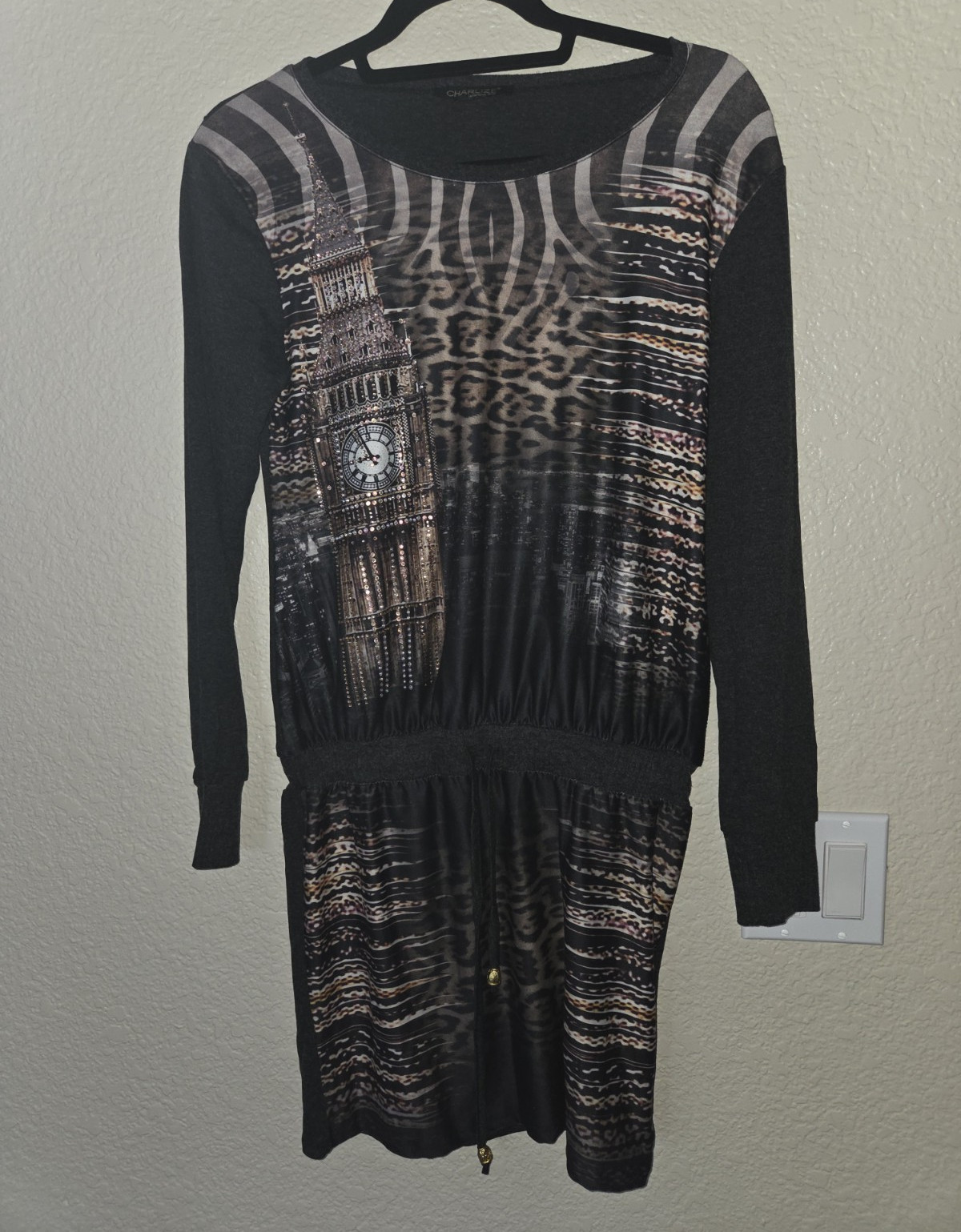 Charlize Womens Animal Print Tunic Scoop Neck Long Sleeve Knee S