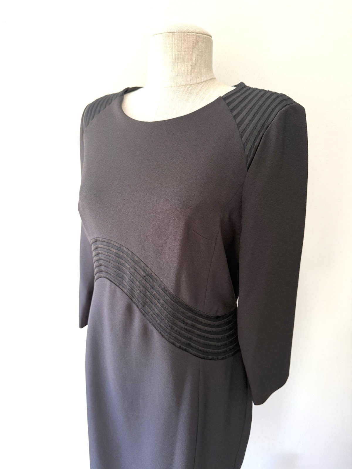 ANTONIO MELANI Black Wave Midi Sheath Dress Size 8 Cocktail Wedding Guest Chic