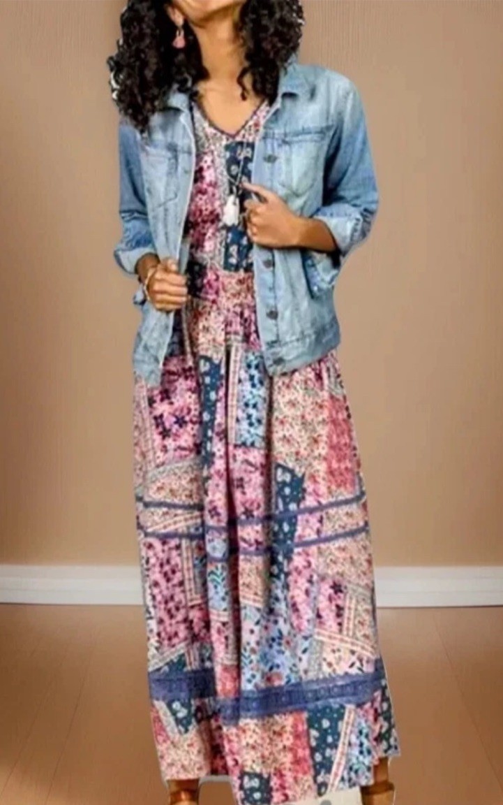 Matilda Jane Wildlife Maxi Dress Pink Teal Floral Boho Patchwork Women’s Size XL