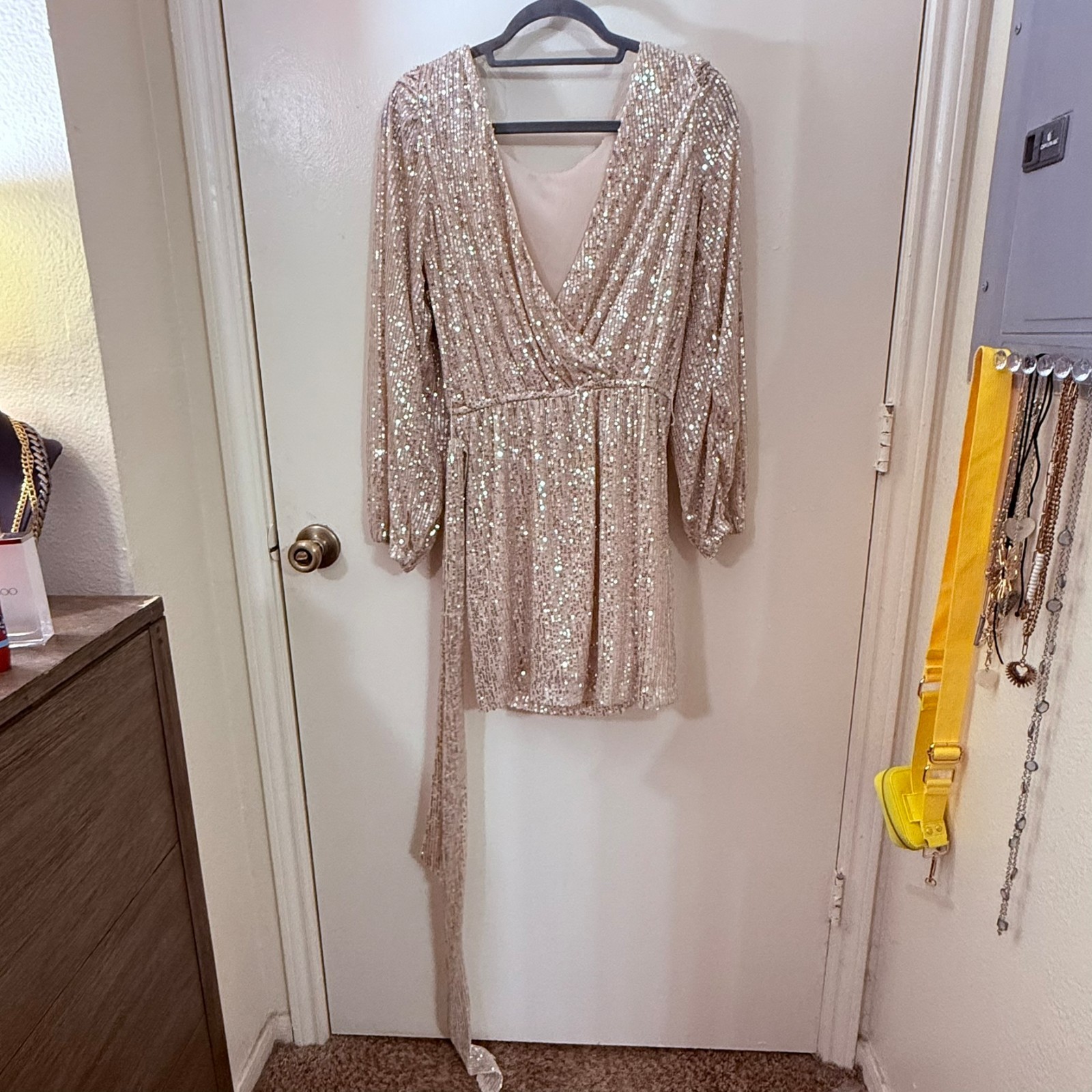 New With Tags Rose Gold Sequin Long Sleeve Mini Dress Size S