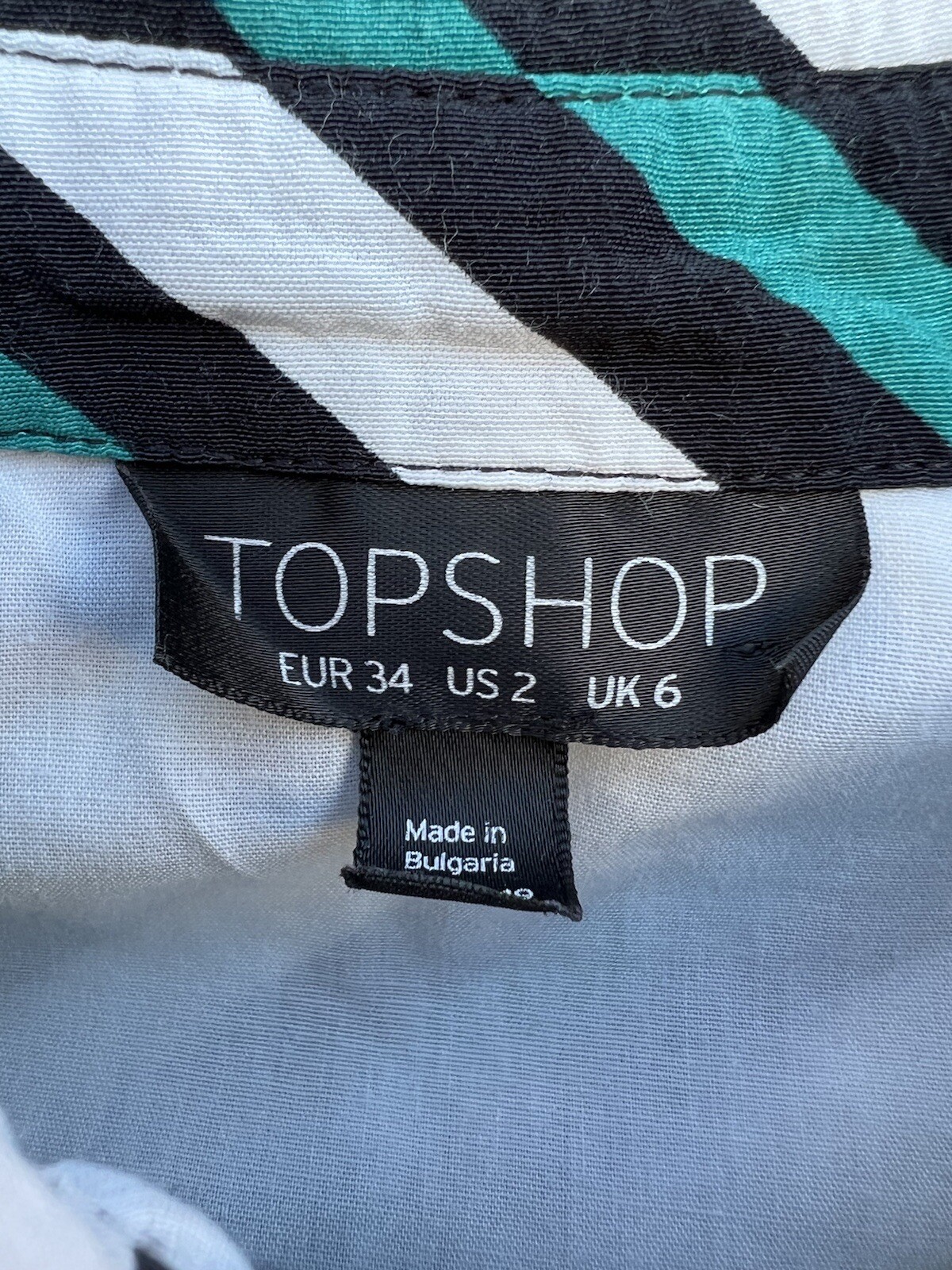 Topshop Striped Button Up Midi Shirt Dress Green White Black Mod Retro Collar