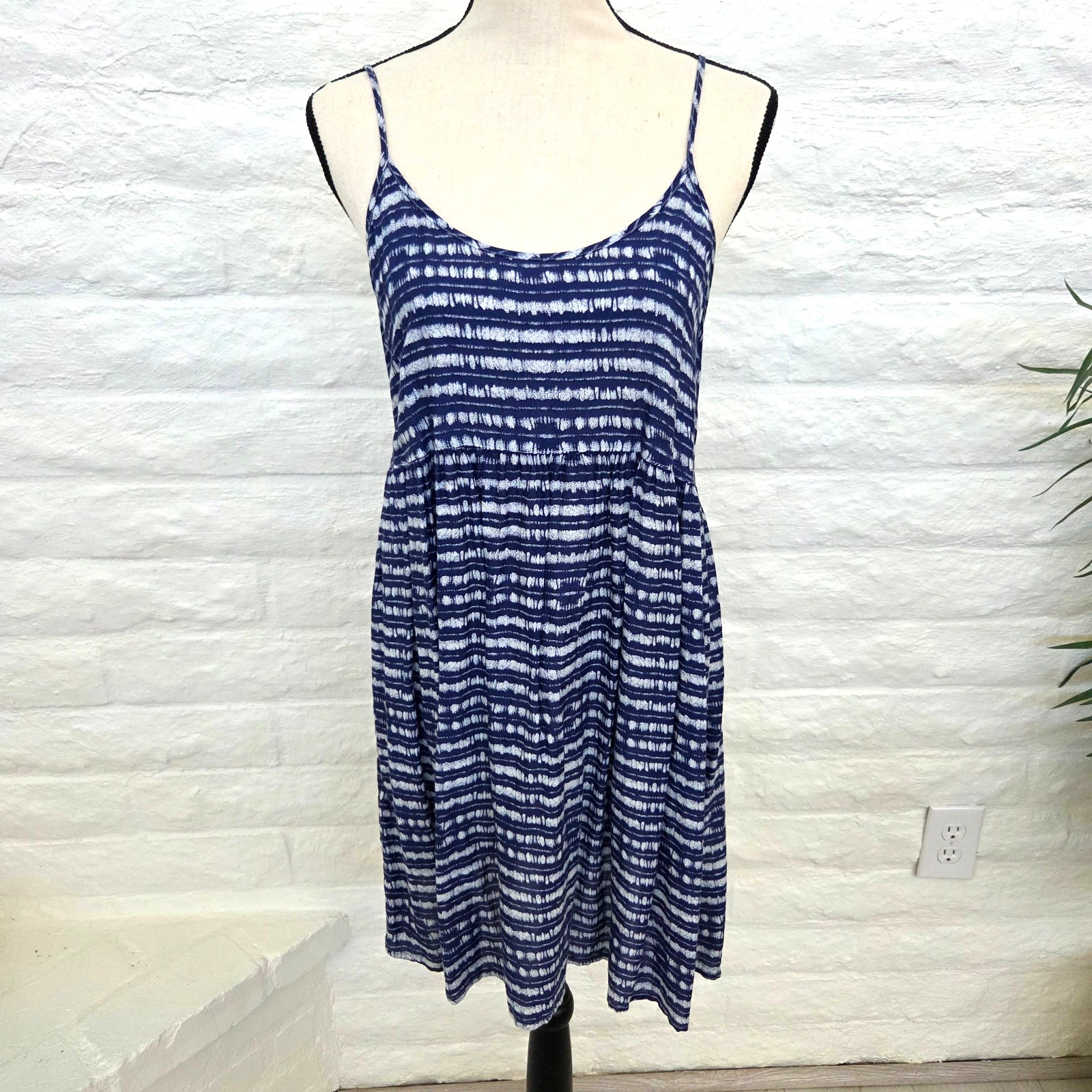 ROXY Dress Juniors Medium Blue White Sundress Cover Up Mini Summer Short