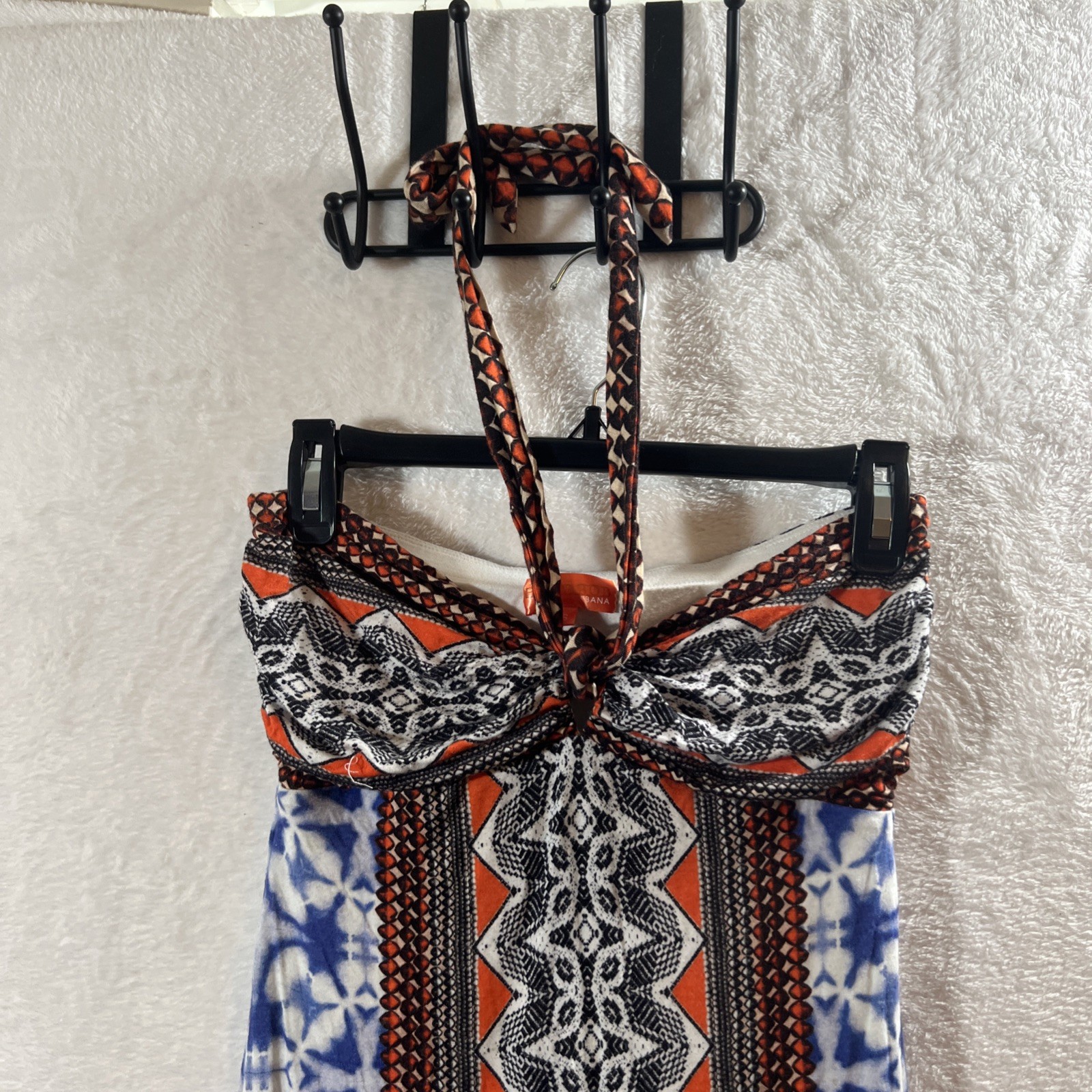 Hale Bob Cabana Strapless Maxi Dress Blue White Orange Aztec Boho Pattern Size S