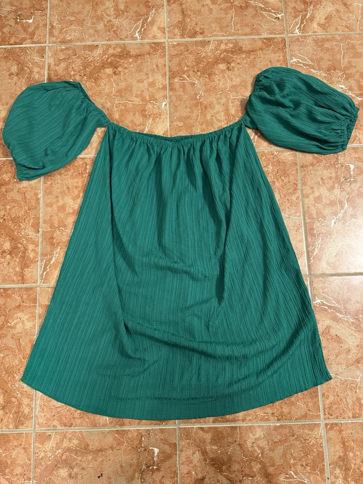 Romantic Dress Women Emerald Green Off Shoulder Mini Puff Sleeve Top Boho Y2K L