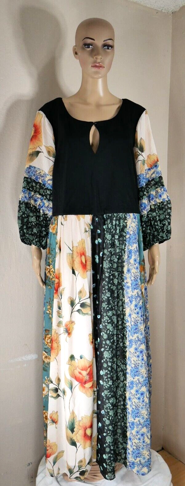 Wayward Fancies eShakti Black Jersey & Floral Print Georgette Dress Wms 2X-20W