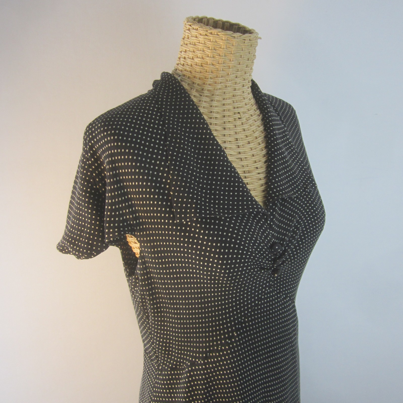 Talbots Women 10 Black White Polka Dot SS 100% Silk Midi Dress Empire Waist
