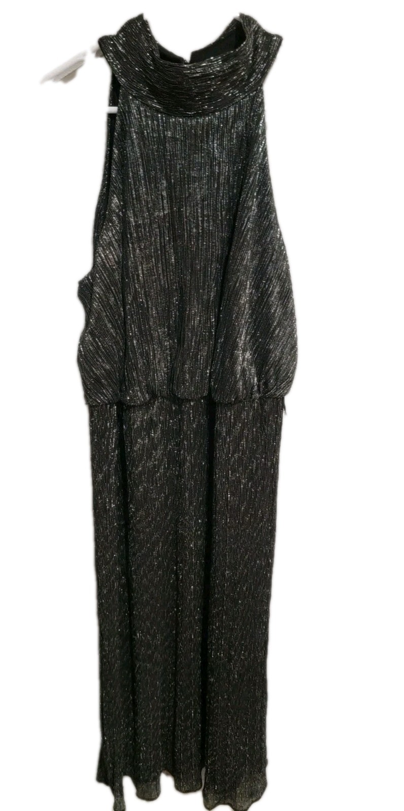 Glamour Black Silver Metallic Halter Maxi Dress 18W Plus NWT Plisse Pleat Party