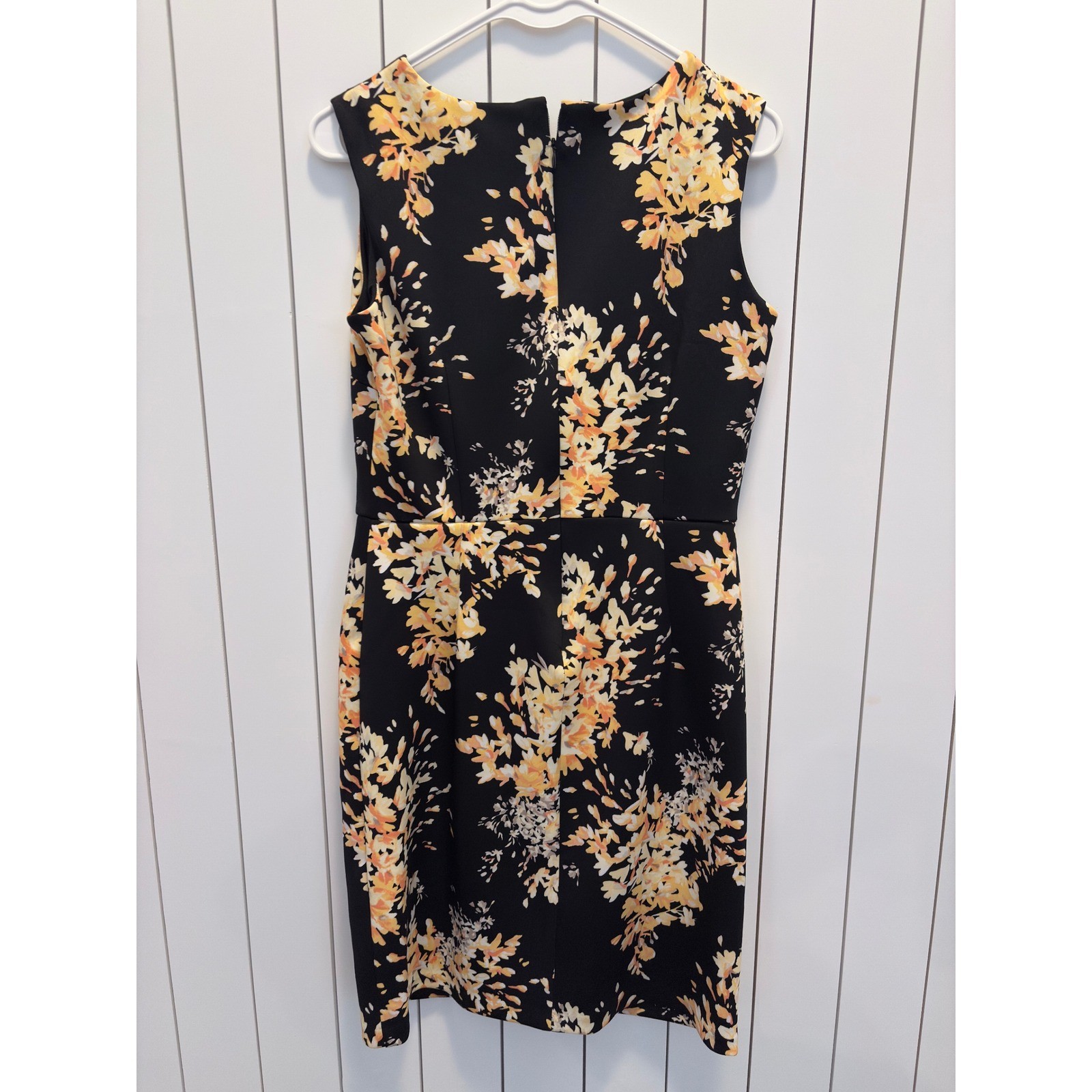 White House Black Market Floral Sheath Dress Women 6 Dark Brown Orange Botanical
