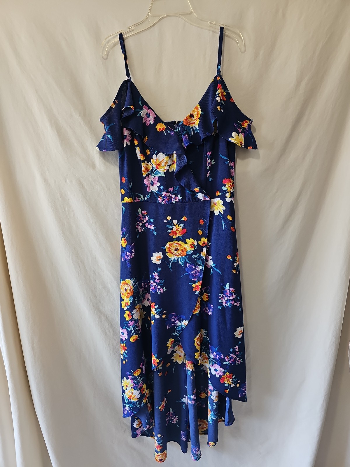 By & By Floral Print Bubble Crepe Hi-Low Summer Off The Shoulder Dress Sz 9