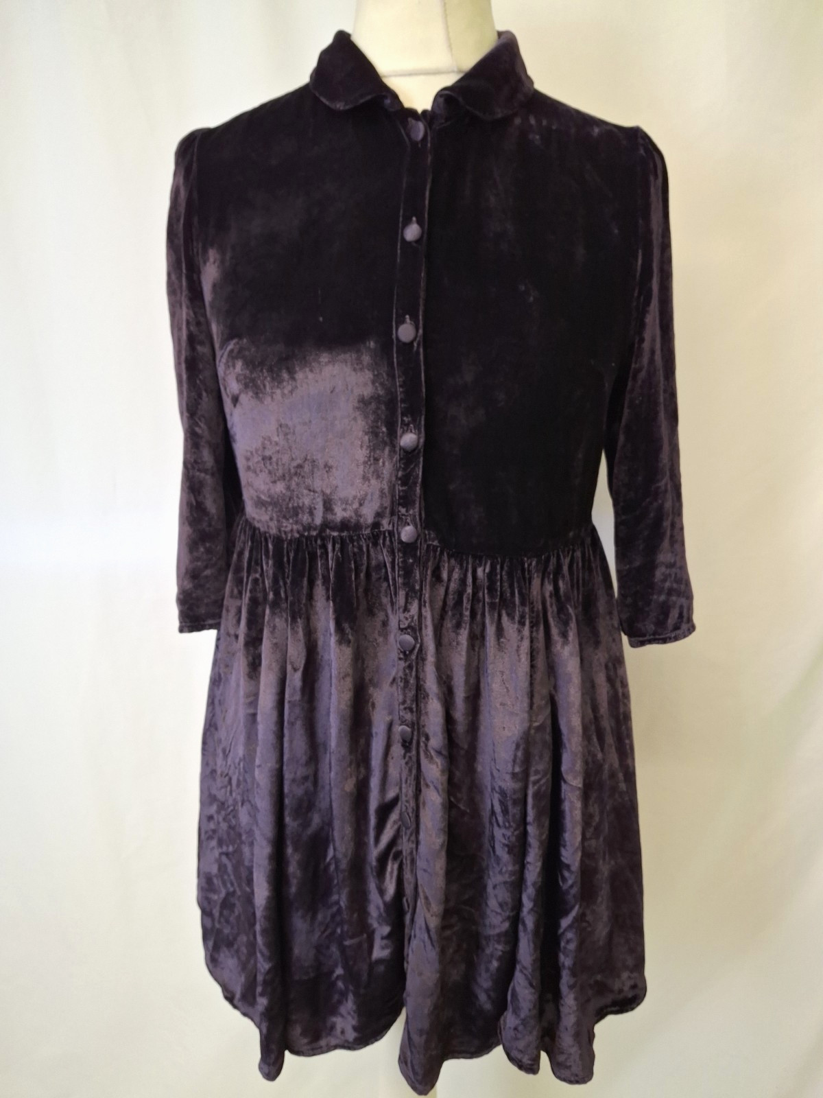 Vintage GHOST Silk Blend Velour Velvet Shirt Dress Purple Women’s Small C6463