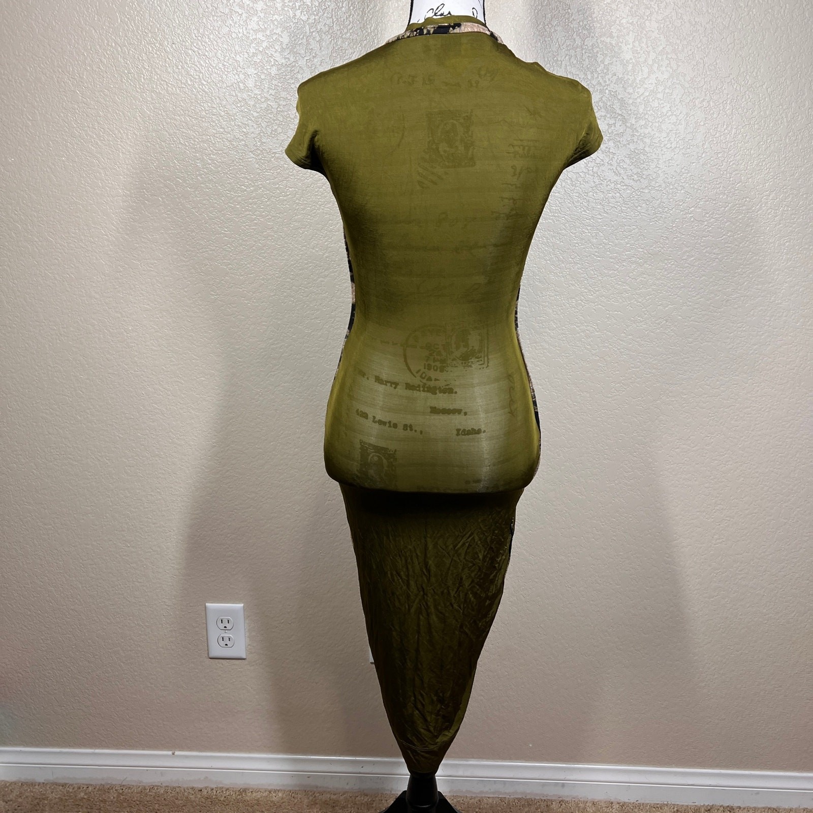 Just Cavalli by Roberto Cavalli olive dress deep lace-up plunging neckline 38