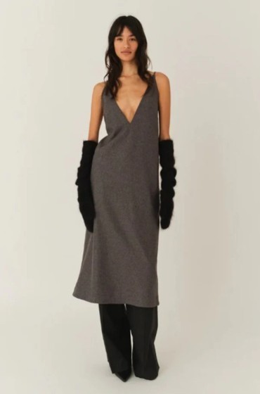 The Garment Mitch Dress Grey V Neck Midi Sleeveless Size US XXS Wool Blend