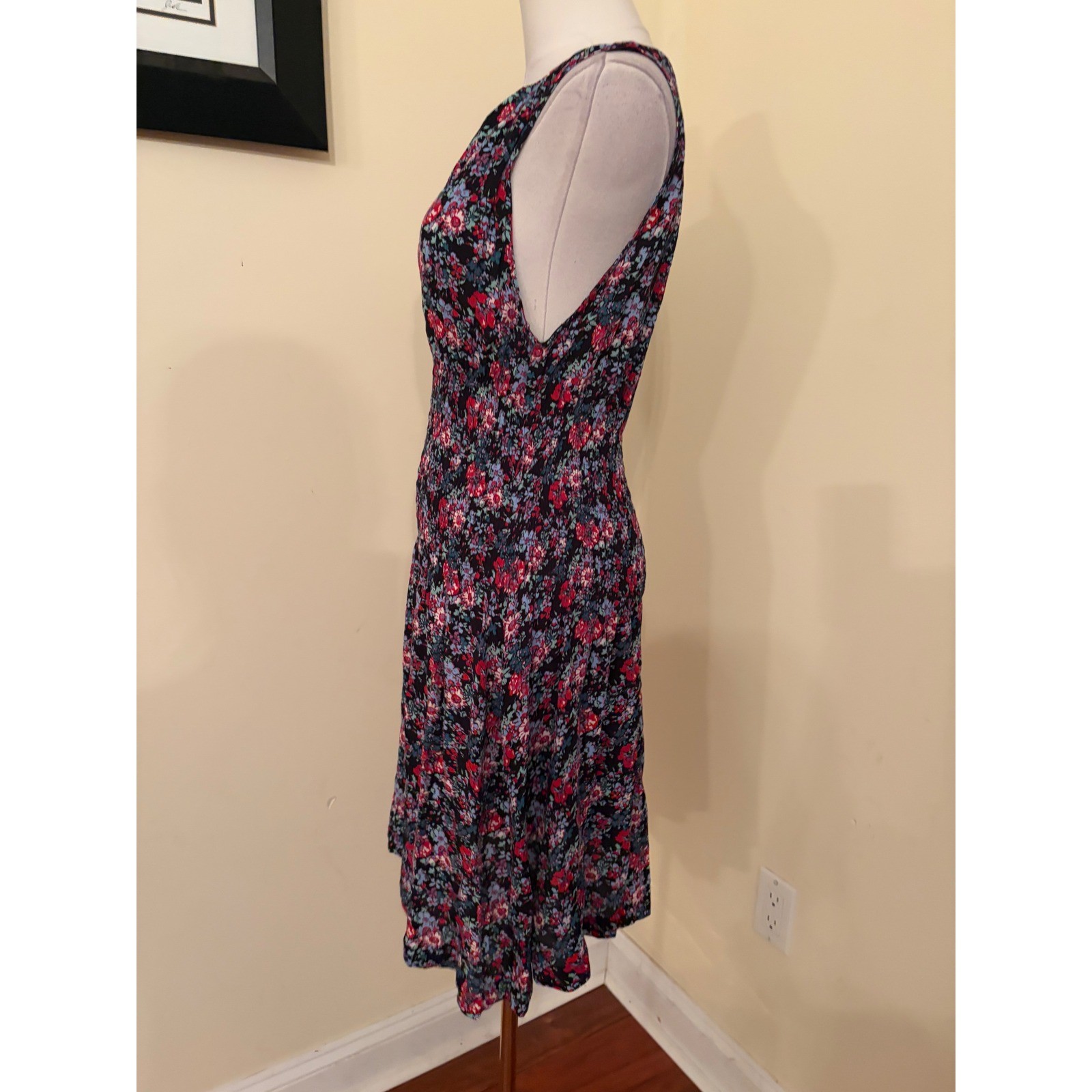 Maje Lolita Floral Smocked V-Neck Mini Dress Multicolor Viscose Size 2 M