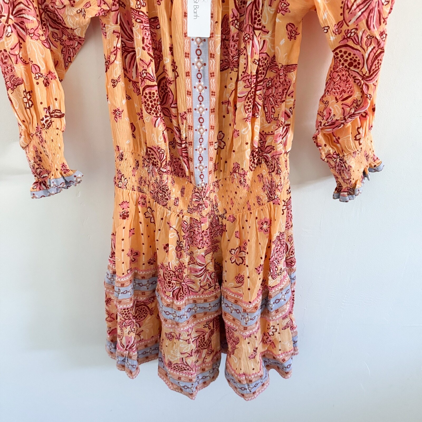 NWT Poupette St. Barth Sylvia Off Shoulder Mini Dress Orange Size S Boho Resort