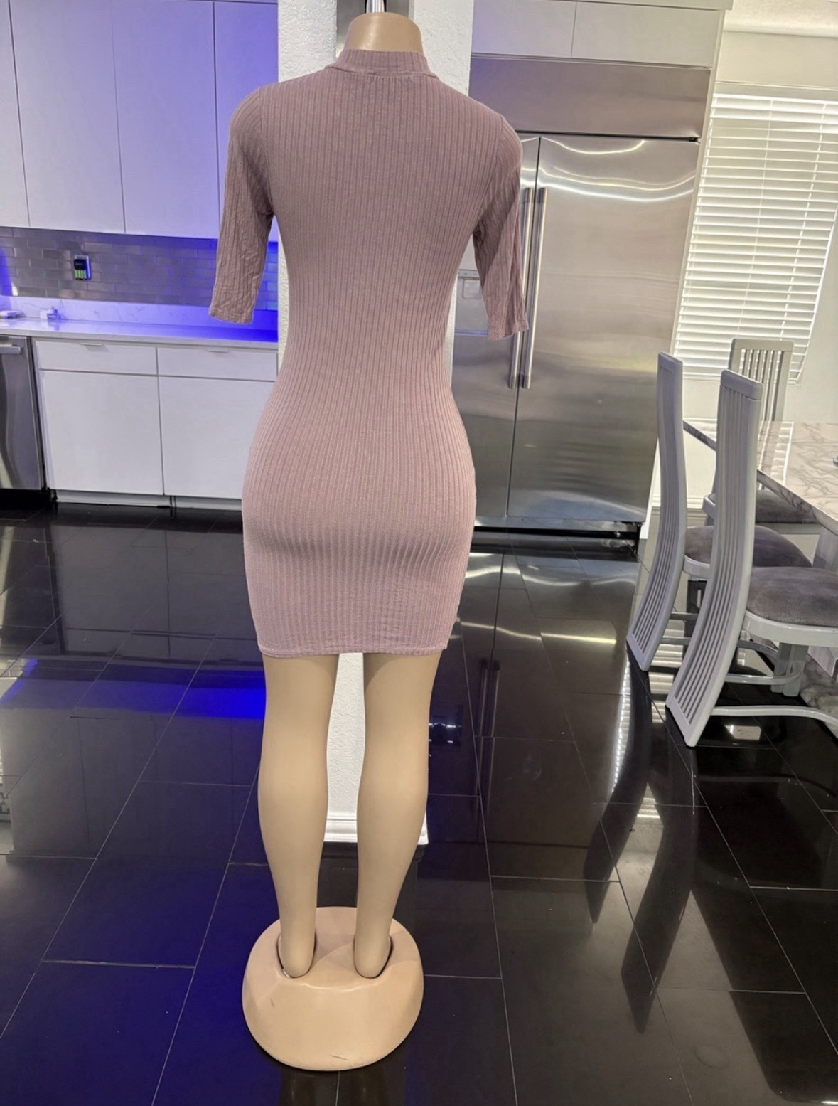 Heart & Hips Pink Ribbed V-Neck Bodycon Knee Length Dress Women S Stretch