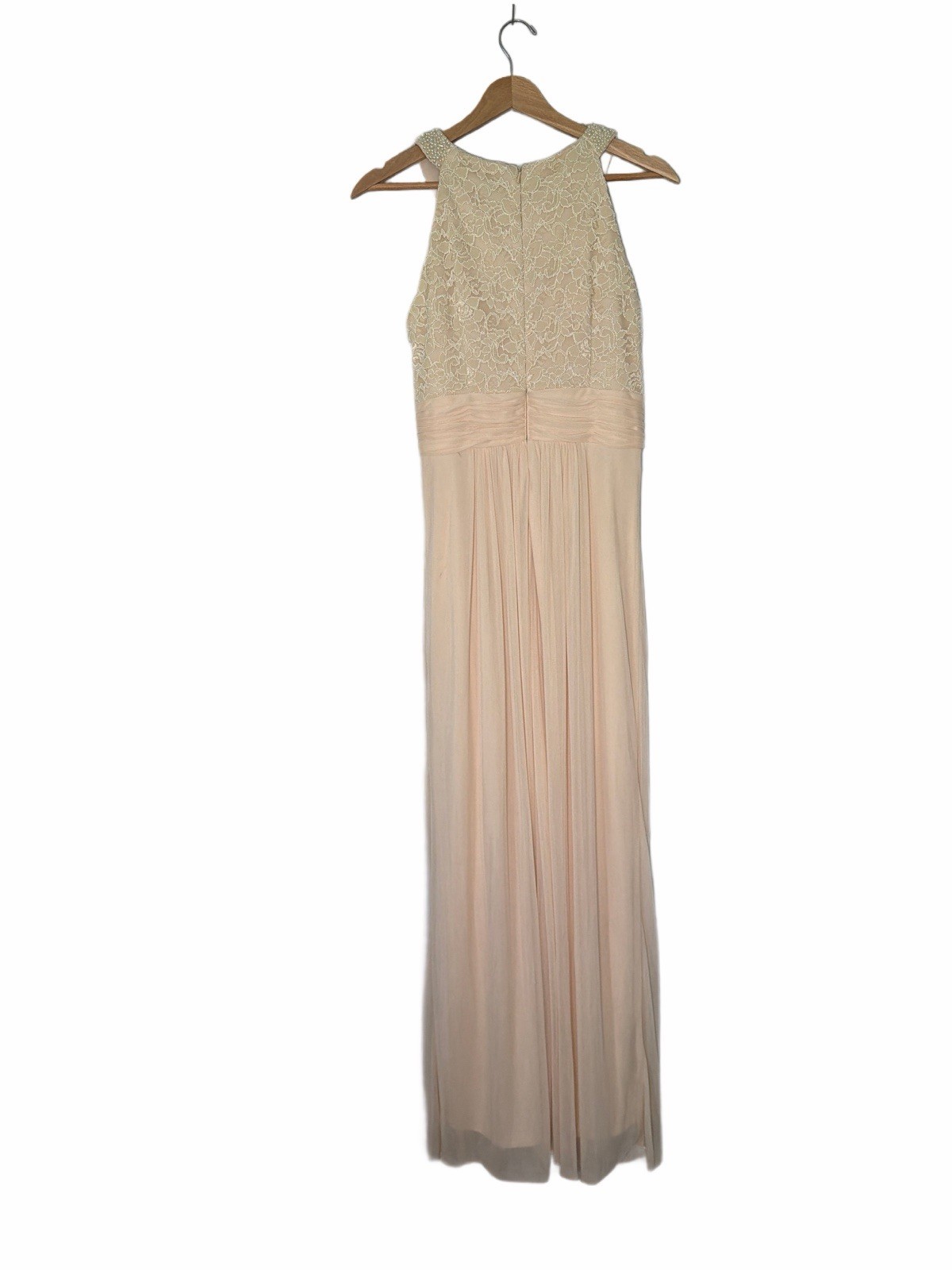 Alex Evenings Long Halter Dress Pearl Beads Lace Overlay Mother Of Bride Galla 6