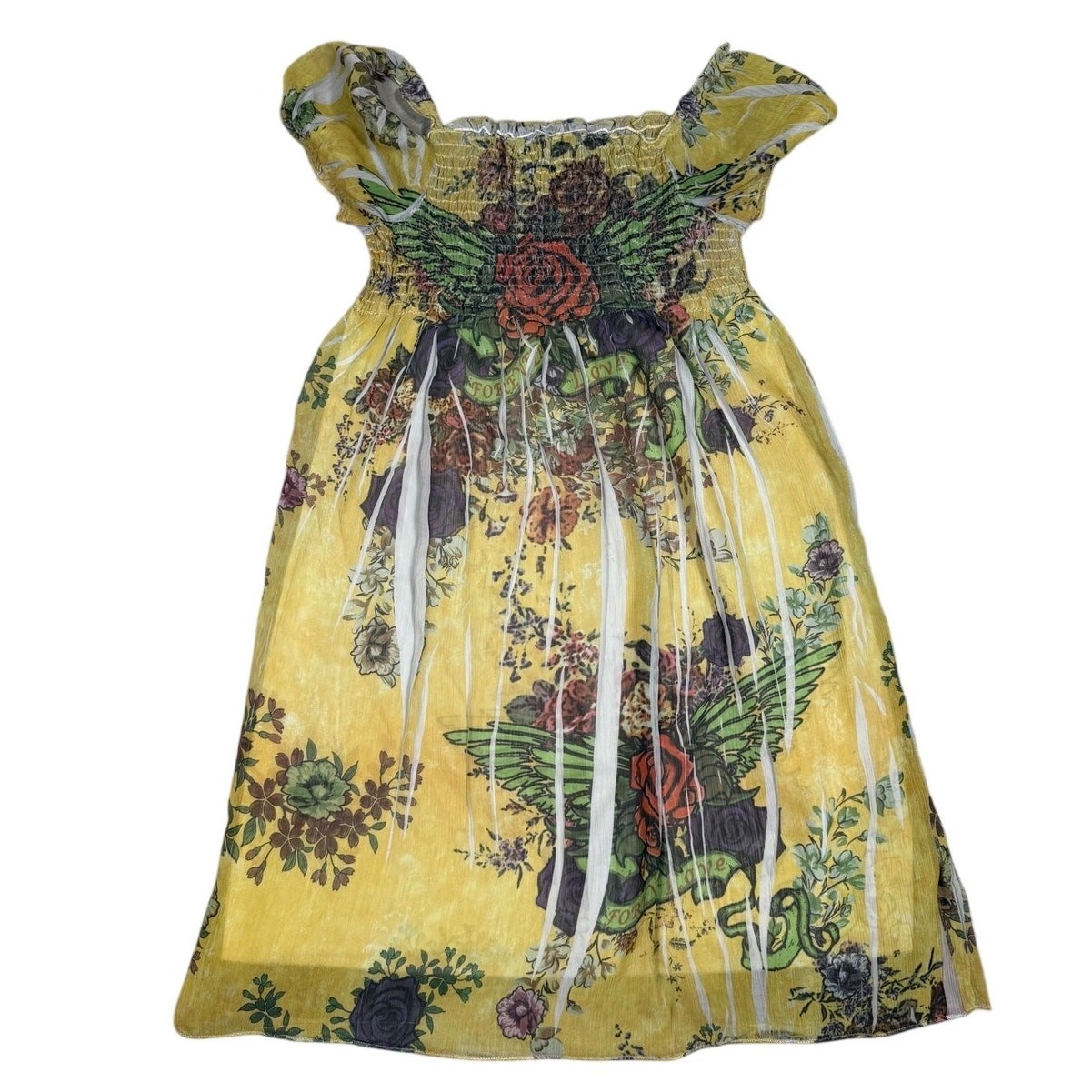 Julie’s Closet Womens Size S Tattoo Print Smocked Mini Dress