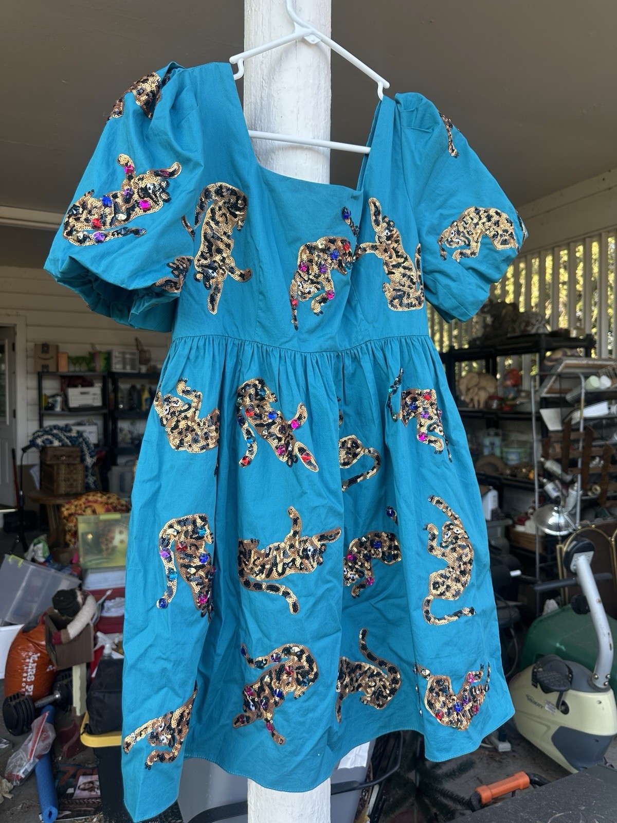 Queen Of Sparkles leapin’ leopards babydoll dress Teal