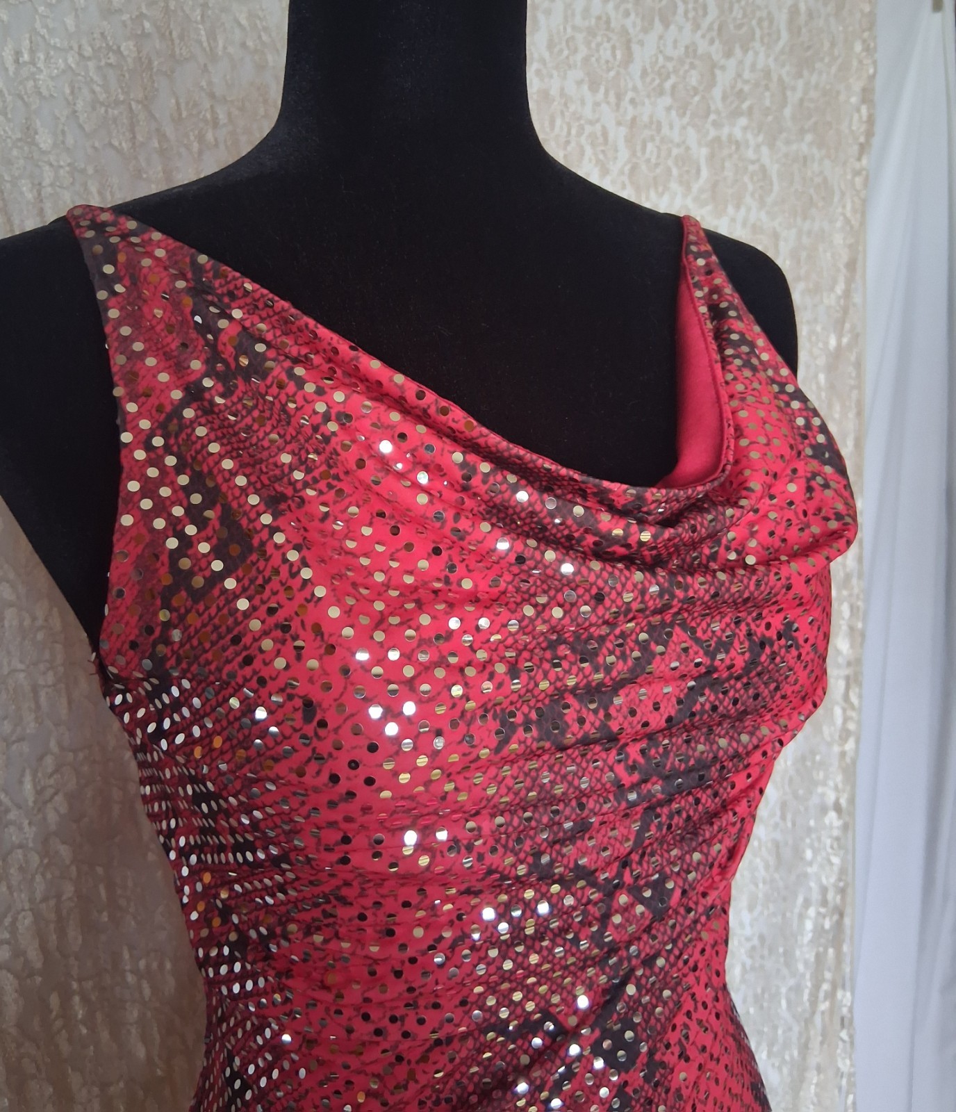 Vintage 90s Red Snakeskin Print Sequin Mini Dress Size Small