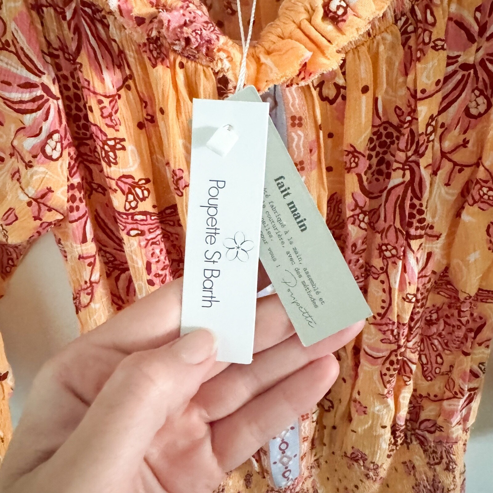 NWT Poupette St. Barth Sylvia Off Shoulder Mini Dress Orange Size S Boho Resort