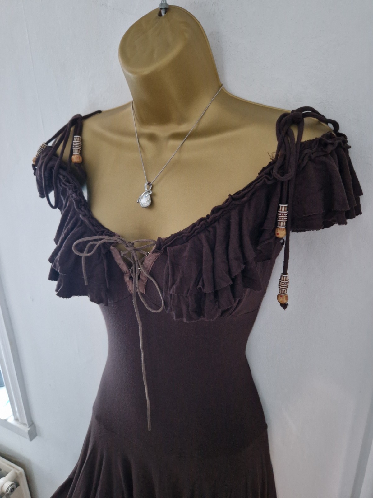 🤎 Rare Stunning Jane Norman Brown Milkmaid Fairy Boho Dress 10/12 🤎
