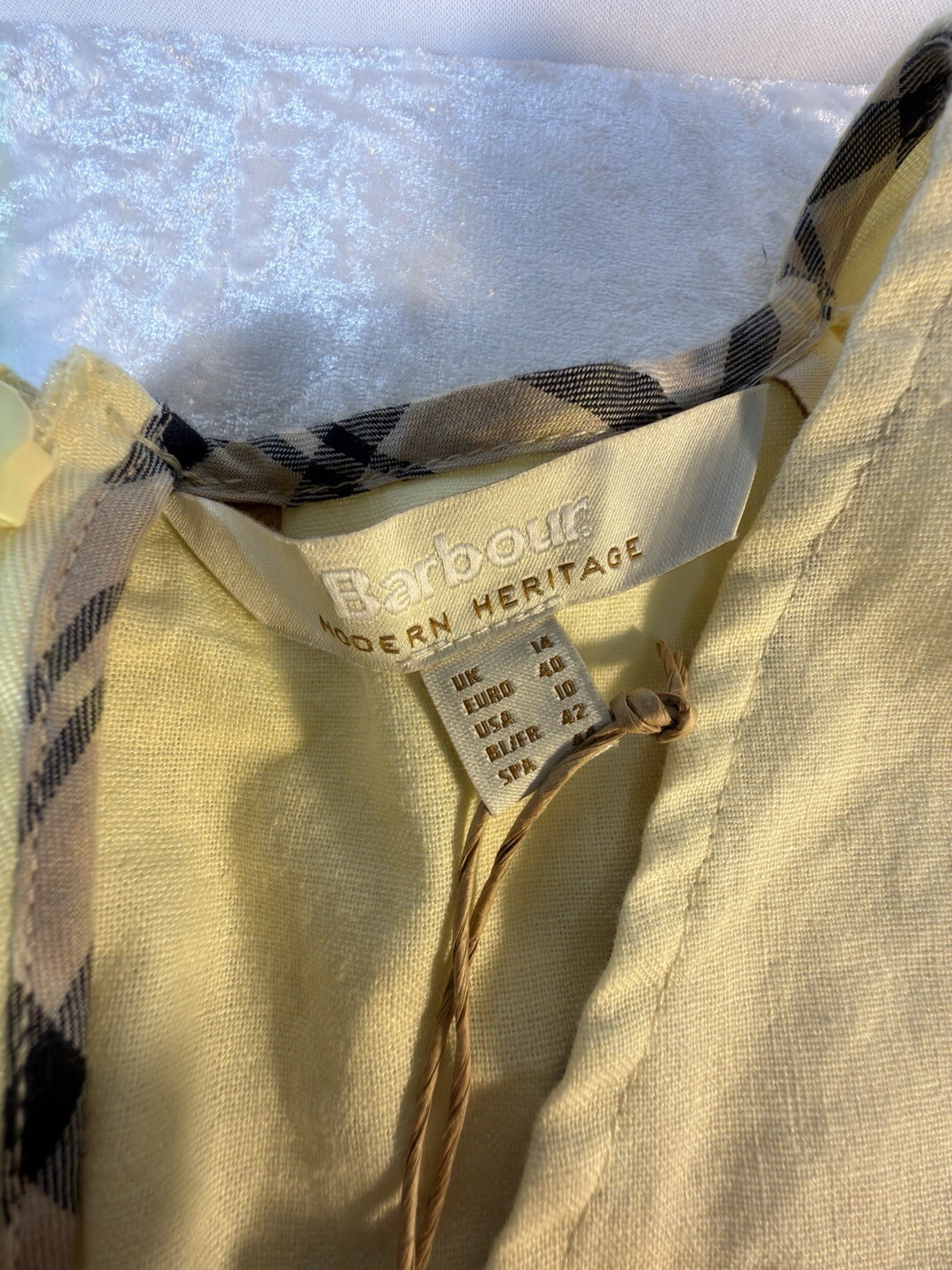 Barbour Yellow Linen Midi Dress Puff Sleeve Tie Back Womens 10 NWT